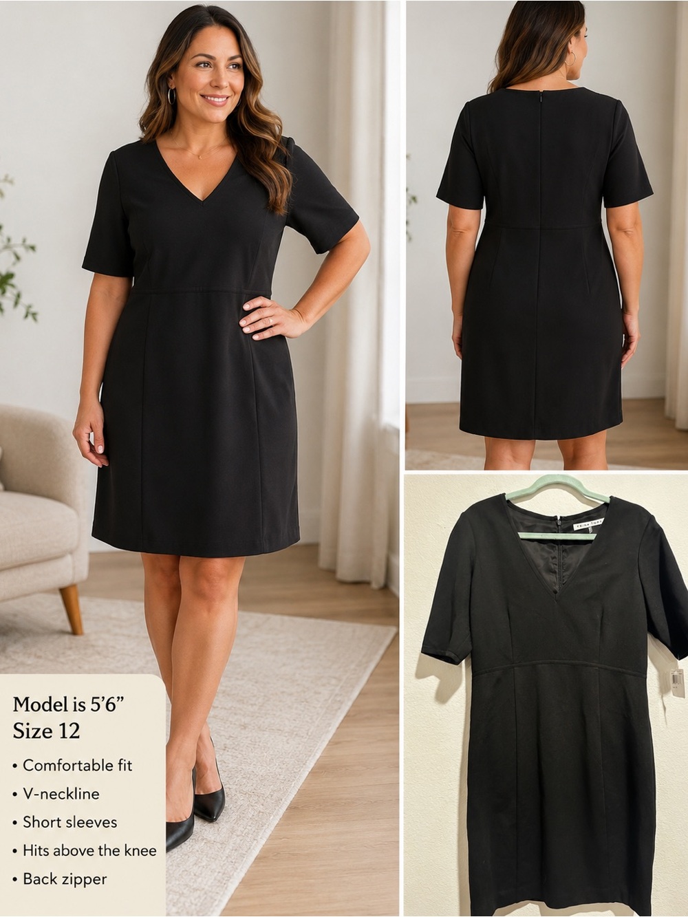 Trina Turk Black V-Neck Short Sleeve Dress